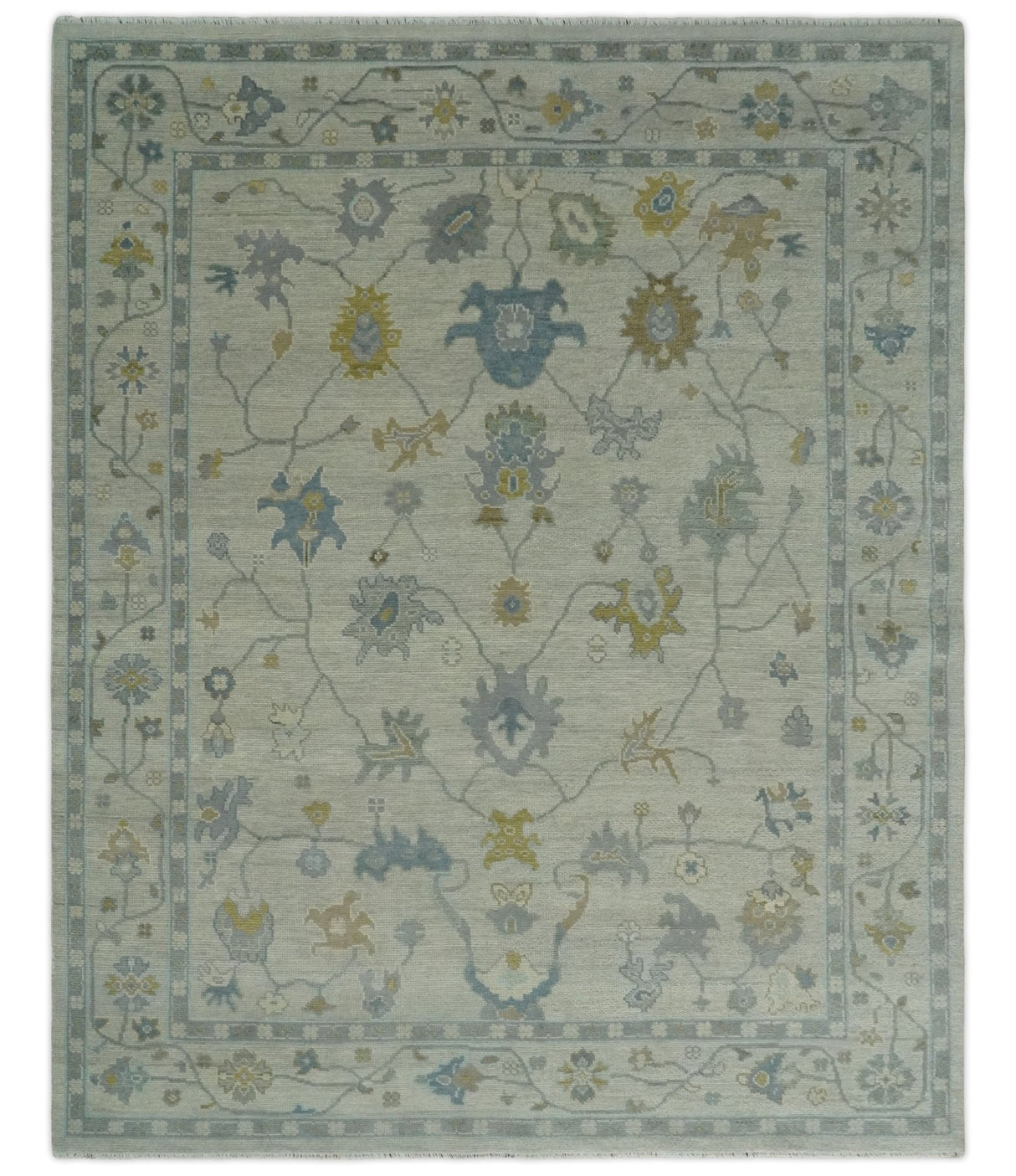Beige And Silver Traditional Oushak Wool Hand knotted Wool area Rug