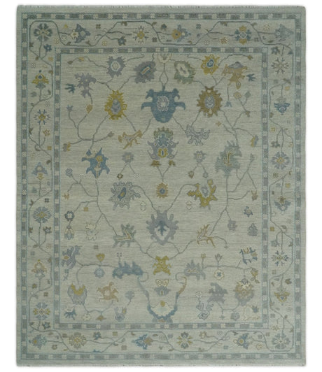 Beige And Silver Traditional Oushak Wool Hand knotted Wool area Rug