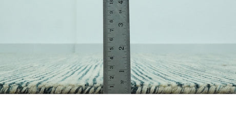 Beige and Teal 8x10 Modern stripes Design Hand Tufted wool area rug
