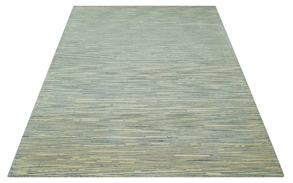 Beige and Teal 8x10 Modern stripes Design Hand Tufted wool area rug