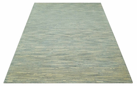 Beige and Teal 8x10 Modern stripes Design Hand Tufted wool area rug