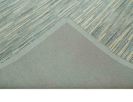 Beige and Teal 8x10 Modern stripes Design Hand Tufted wool area rug