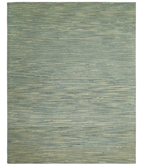 Beige and Teal 8x10 Modern stripes Design Hand Tufted wool area rug