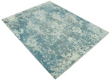 Beige and Teal Modern Abstract Wool Hand Knotted 8x10 Area Rug