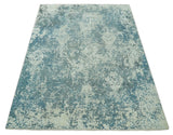 Beige and Teal Modern Abstract Wool Hand Knotted 8x10 Area Rug