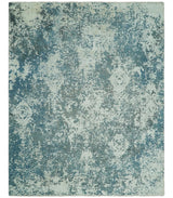 Beige and Teal Modern Abstract Wool Hand Knotted 8x10 Area Rug