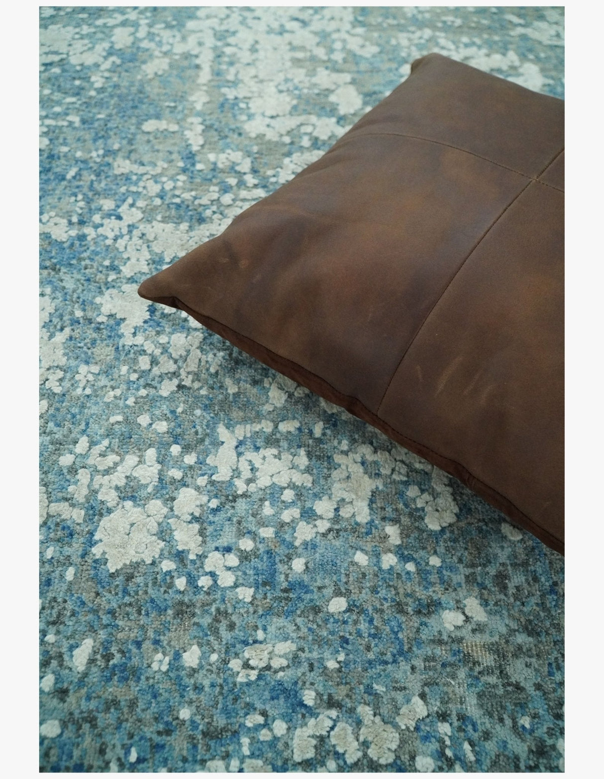 Beige and Teal Modern Abstract Wool Hand Knotted 8x10 Area Rug