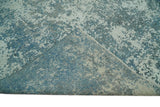 Beige and Teal Modern Abstract Wool Hand Knotted 8x10 Area Rug