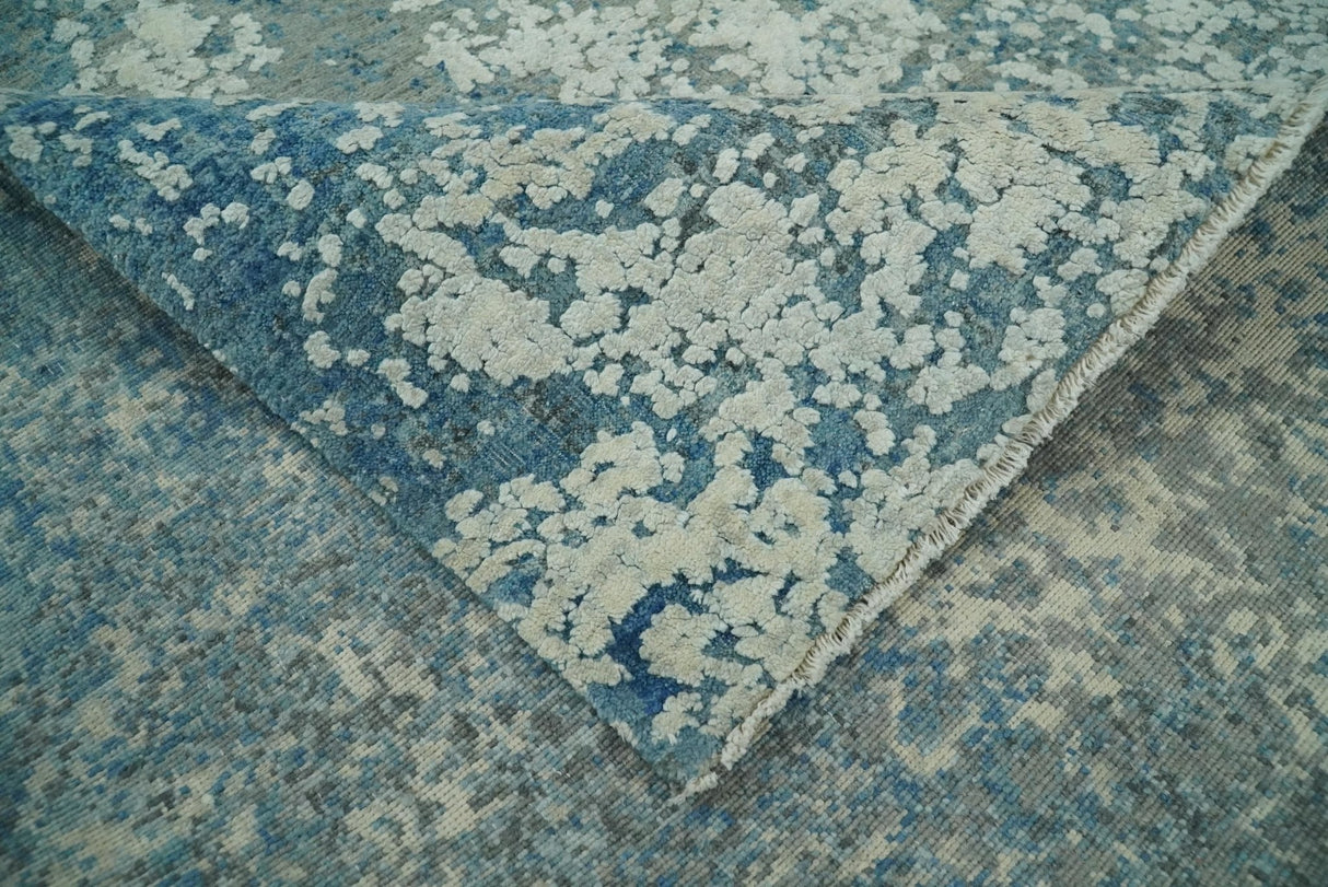 Beige and Teal Modern Abstract Wool Hand Knotted 8x10 Area Rug
