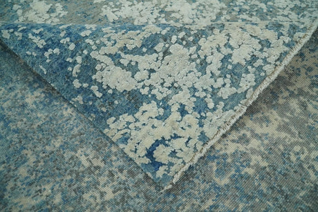 Beige and Teal Modern Abstract Wool Hand Knotted 8x10 Area Rug
