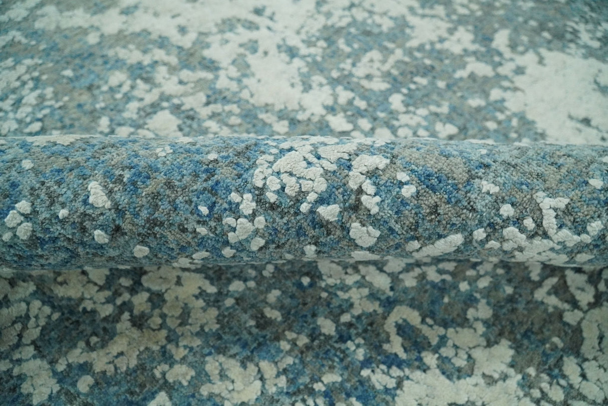 Beige and Teal Modern Abstract Wool Hand Knotted 8x10 Area Rug