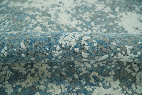Beige and Teal Modern Abstract Wool Hand Knotted 8x10 Area Rug