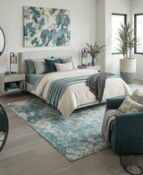 Beige and Teal Modern Abstract Wool Hand Knotted 8x10 Area Rug
