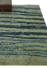 Beige and Teal Modern stripes Design Hand Knotted 5x7 wool Area Rug