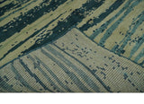 Beige and Teal Modern stripes Design Hand Knotted 5x7 wool Area Rug