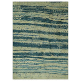 Beige and Teal Modern stripes Design Hand Knotted 5x7 wool Area Rug