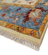 Beige, Blue and Brown Traditional Oushak Hand Knotted Custom made Wool Area Rug