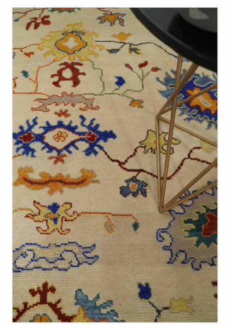 Beige, Blue and Brown Traditional Oushak Hand Knotted Custom made Wool Area Rug