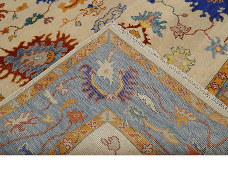 Beige, Blue and Brown Traditional Oushak Hand Knotted Custom made Wool Area Rug