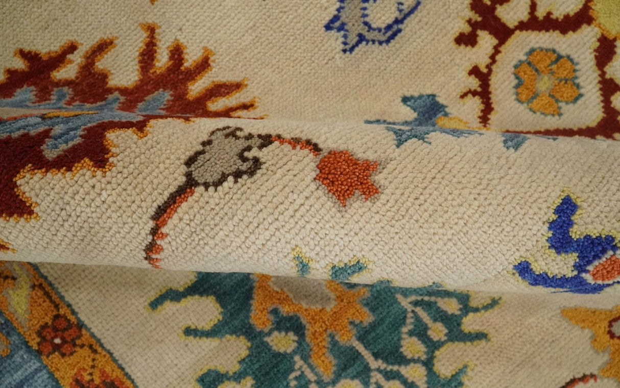 Beige, Blue and Brown Traditional Oushak Hand Knotted Custom made Wool Area Rug