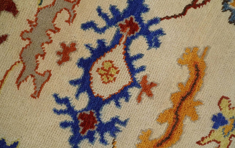 Beige, Blue and Brown Traditional Oushak Hand Knotted Custom made Wool Area Rug