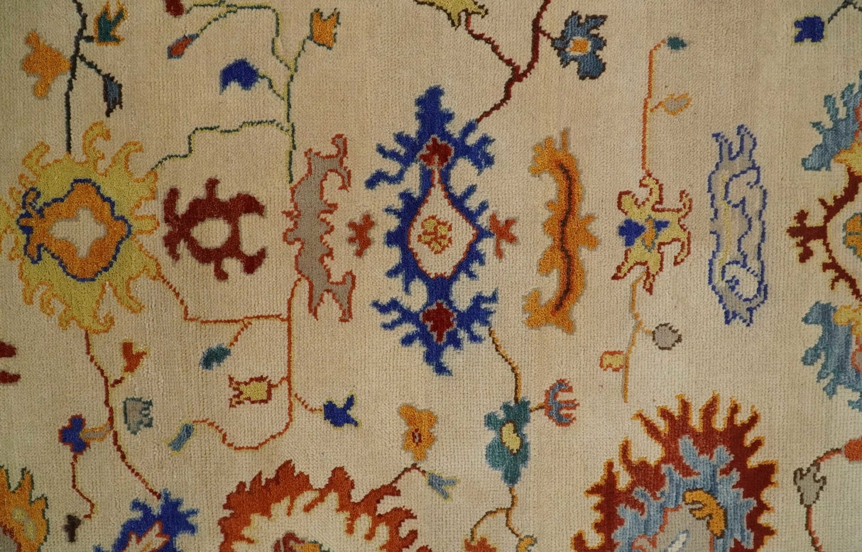 Beige, Blue and Brown Traditional Oushak Hand Knotted Custom made Wool Area Rug