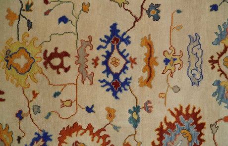 Beige, Blue and Brown Traditional Oushak Hand Knotted Custom made Wool Area Rug