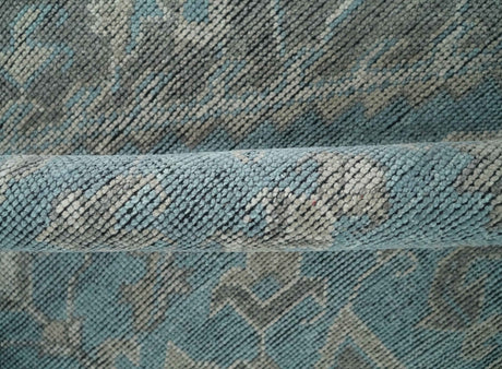 Beige, Blue and Gray Antique Finish Distressed Hand Knotted Heriz Serapi Traditional Multi Size wool Area Rug