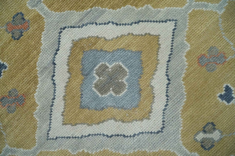 Beige, Blue and Ivory Hand Knotted Traditional Wool Area Rug