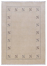Beige Border Design Hand Loomed Wool Area Rug