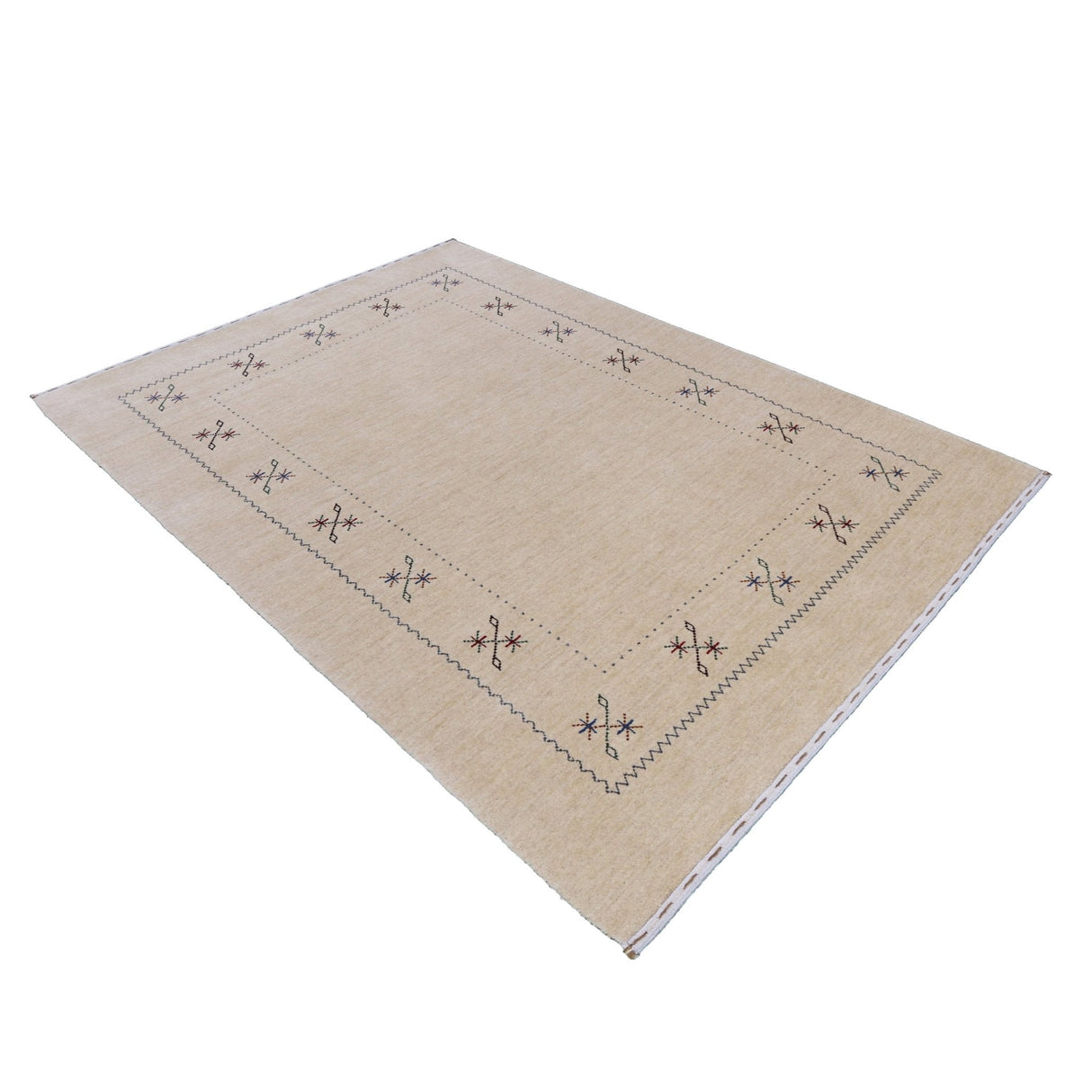 Beige Border Design Hand Loomed Wool Area Rug
