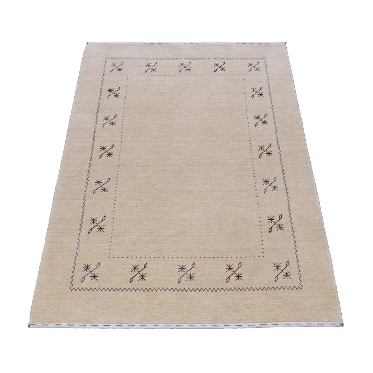 Beige Border Design Hand Loomed Wool Area Rug