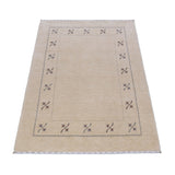 Beige Border Design Hand Loomed Wool Area Rug