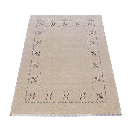 Beige Border Design Hand Loomed Wool Area Rug