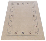 Beige Border Design Hand Loomed Wool Area Rug