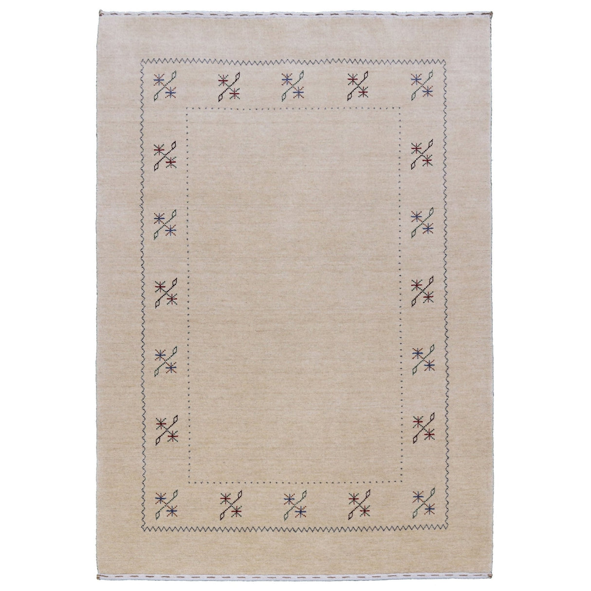 Beige Border Design Hand Loomed Wool Area Rug