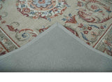 Beige, Brown and Blue Hand Tufted floral Aubusson design 8x10 wool Area Rug