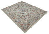 Beige, Brown and Blue Hand Tufted floral Aubusson design 8x10 wool Area Rug