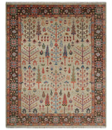 Beige, Brown and Rust Tree of Life Hand Knotted Traditional Multi Size Wool Rug