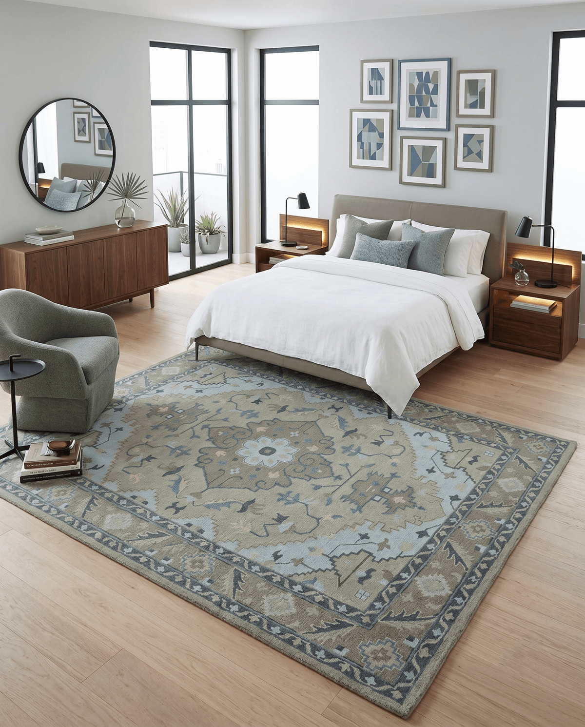 Beige, Brown and Silver Hand Knotted Traditional Multi size wool Area Rug