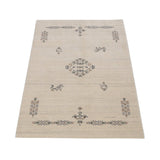 Beige Center Medallion Design Hand Loomed Wool Area Rug