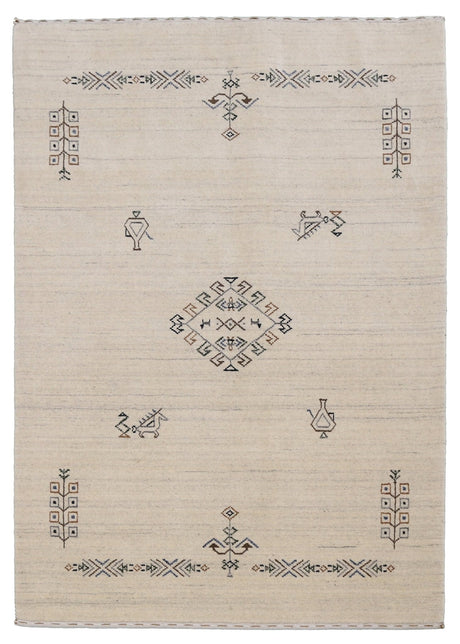 Beige Center Medallion Design Hand Loomed Wool Area Rug