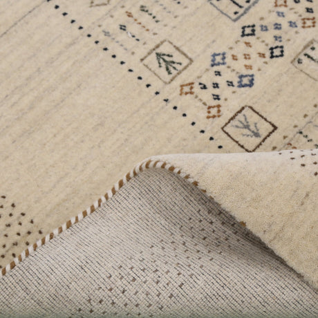 Beige Center Pattern Design Hand Loomed Wool Area Rug