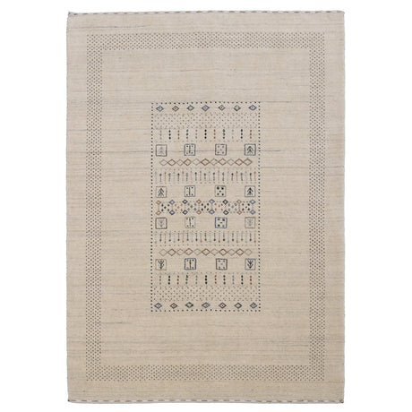 Beige Center Pattern Design Hand Loomed Wool Area Rug