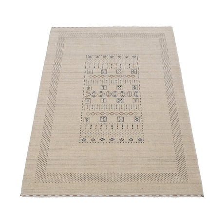 Beige Center Pattern Design Hand Loomed Wool Area Rug