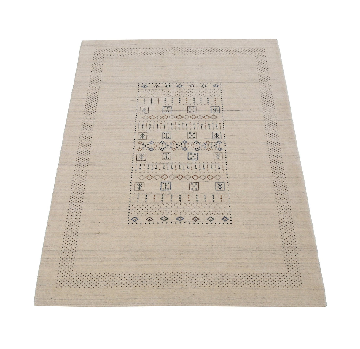 Beige Center Pattern Design Hand Loomed Wool Area Rug