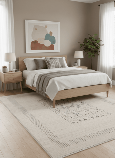 Beige Center Pattern Design Hand Loomed Wool Area Rug