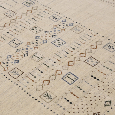 Beige Center Pattern Design Hand Loomed Wool Area Rug