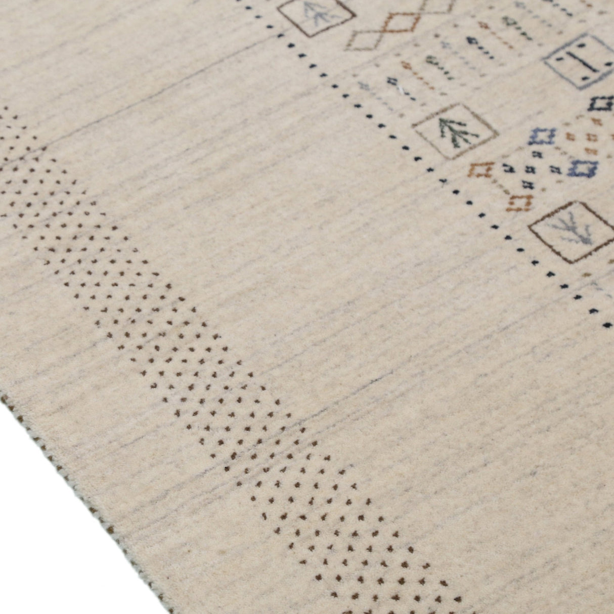 Beige Center Pattern Design Hand Loomed Wool Area Rug