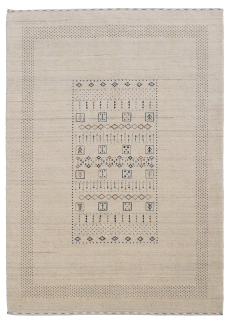 Beige Center Pattern Design Hand Loomed Wool Area Rug